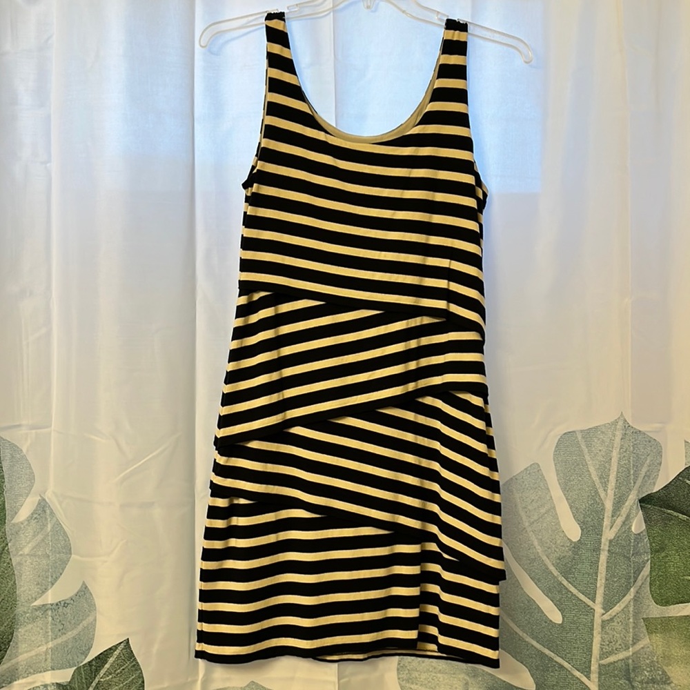 LOFT Very Flattering Tiered Striped Dress